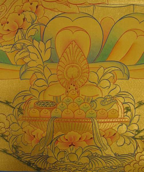 Tibetan Thangka Of Guru Rinpoche, [24k Real Gold]