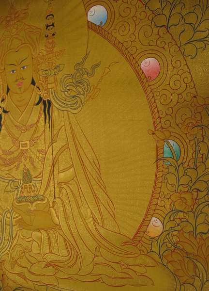 Tibetan Thangka Of Guru Rinpoche, [24k Real Gold]