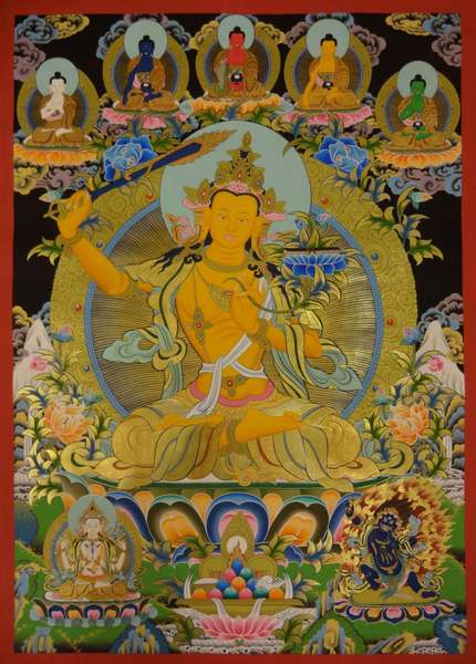 [hq] Tibetan Thangka Of Big Manjushri, [24k Real Gold]