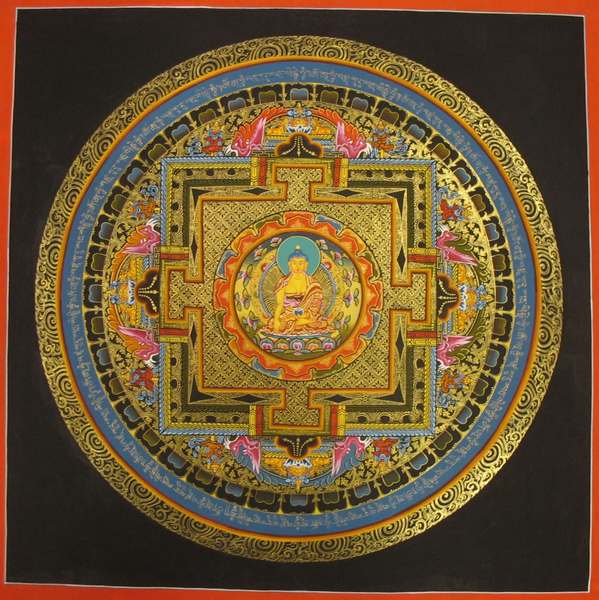 Tibetan Thangka Of Shakyamuni Mandala, [24k Real Gold]