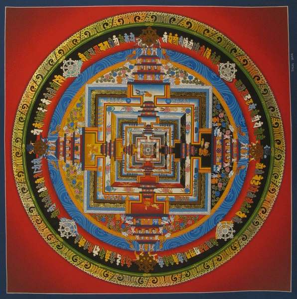 Tibetan Thangka Of Kalachakra Mandala, [24k Real Gold]