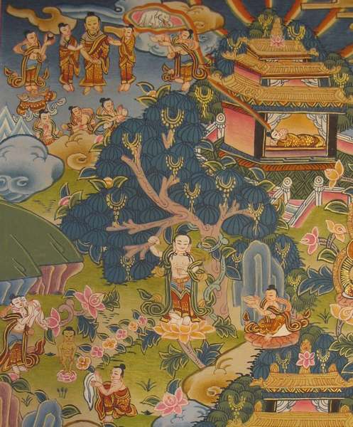 Tibetan Thangka Of Buddha Life Story, [24k Real Gold]