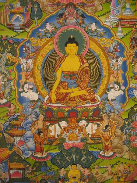 Tibetan Thangka Of Buddha Life Story, [24k Real Gold]