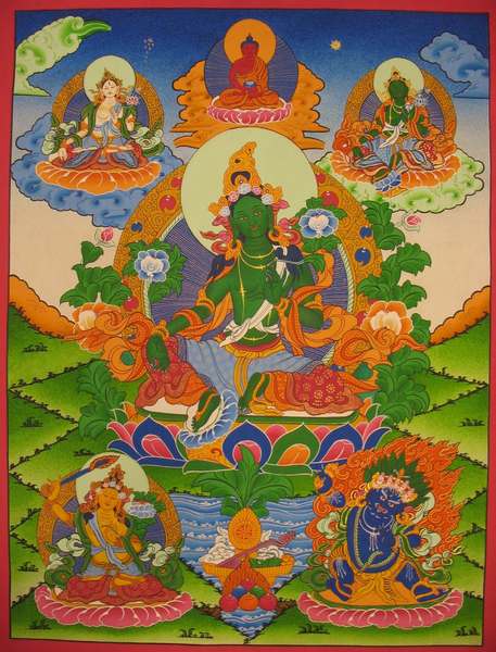 Tibetan Thangka Of Green Tara