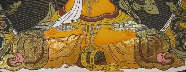 Tibetan Thangka Of Manjushri, [24k Real Gold]