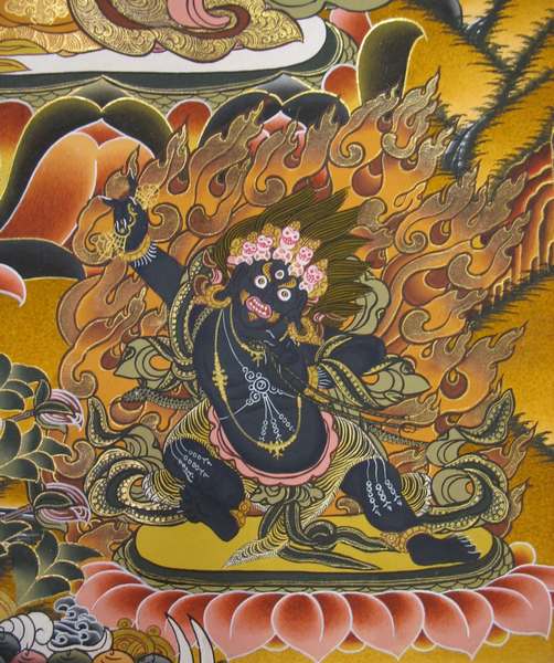 Tibetan Thangka Of Manjushri, [24k Real Gold]