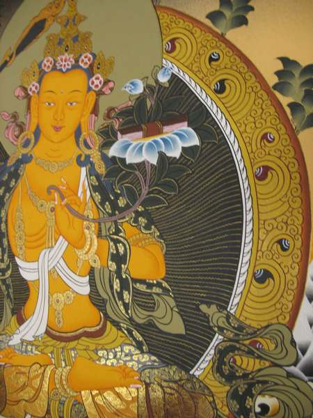 Tibetan Thangka Of Manjushri, [24k Real Gold]