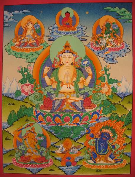 Tibetan Thangka Of Chengrezig