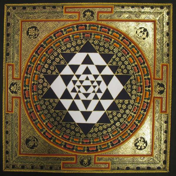 Tibetan Thangka Of Small Shree Yantra Mandala