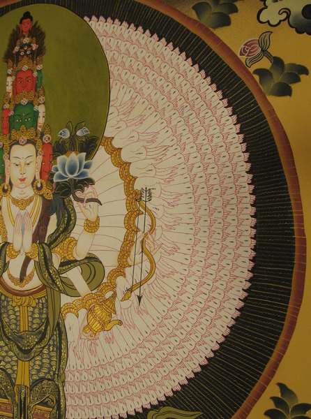 Tibetan Thangka Of Lokeshvara, [24k Real Gold]