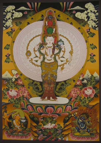 Tibetan Thangka Of Lokeshvara, [24k Real Gold]