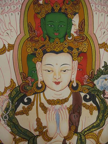 Tibetan Thangka Of Lokeshvara, [24k Real Gold]