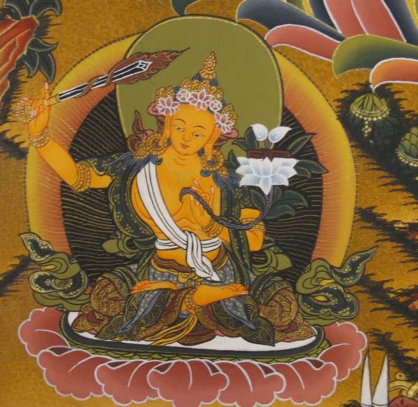 Tibetan Thangka Of Lokeshvara, [24k Real Gold]