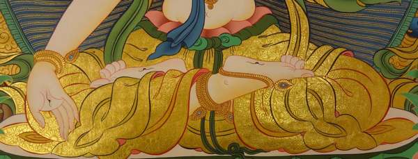 Tibetan Thangka Of White Tara, [24k Real Gold]