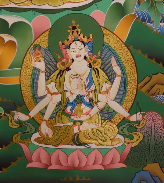 Tibetan Thangka Of White Tara, [24k Real Gold]