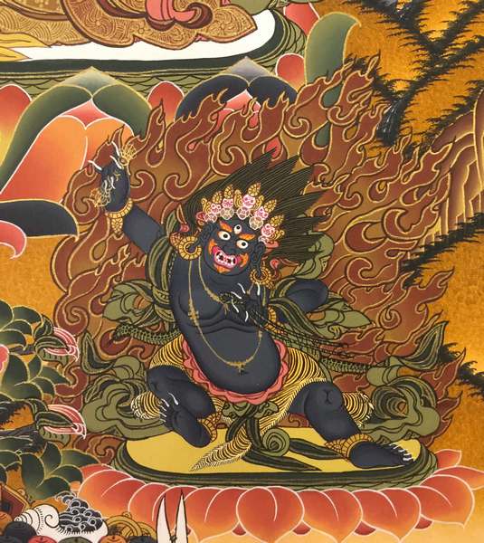 Tibetan Thangka Of Manjushri, [24k Real Gold]