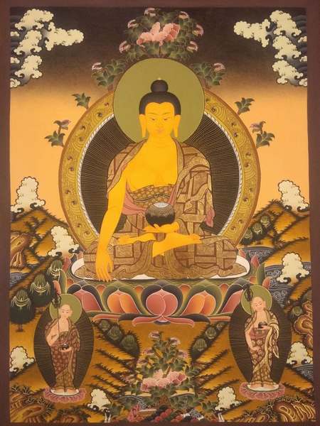 Tibetan Thangka Of Shakyamuni, [24k Real Gold]