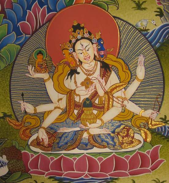 Tibetan Thangka Of White Tara, [24k Real Gold]