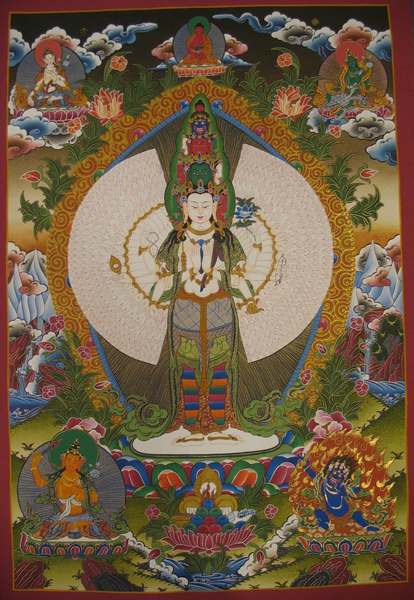 Tibetan Thangka Of Lokeshvara, [24k Real Gold]