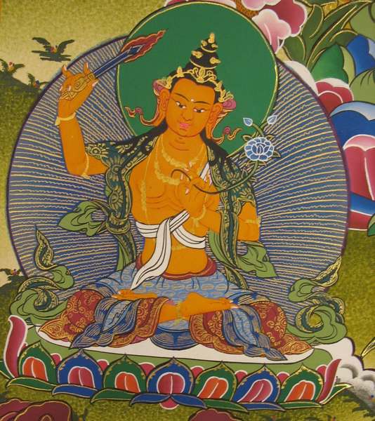 Tibetan Thangka Of Lokeshvara, [24k Real Gold]