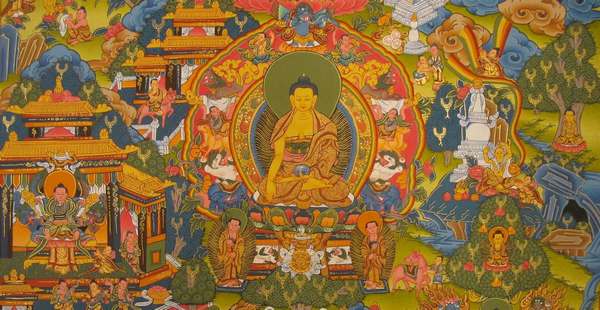 Tibetan Thangka Of Buddha Life Story, [24k Real Gold]