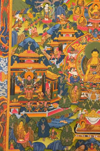 Tibetan Thangka Of Buddha Life Story, [24k Real Gold]