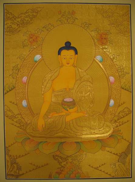 Tibetan Thangka Of Shakyamuni, [24k Real Gold]