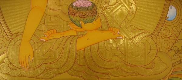 Tibetan Thangka Of Shakyamuni, [24k Real Gold]