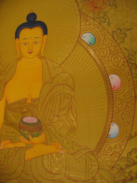 Tibetan Thangka Of Shakyamuni, [24k Real Gold]