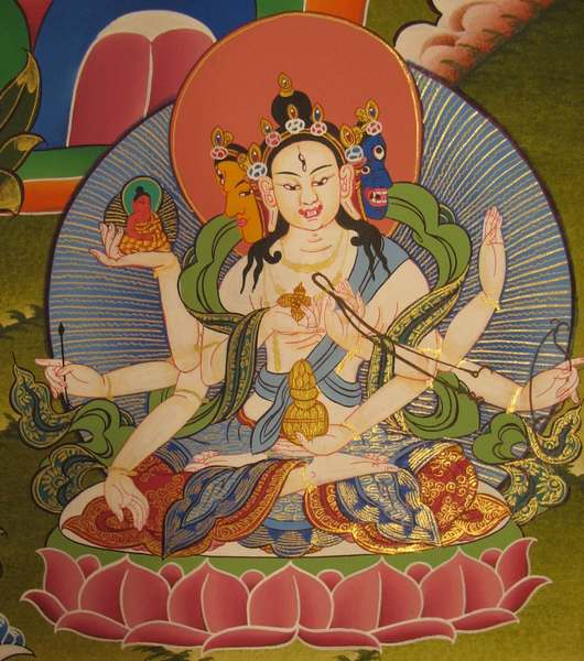 Tibetan Thangka Of White Tara, [24k Real Gold]