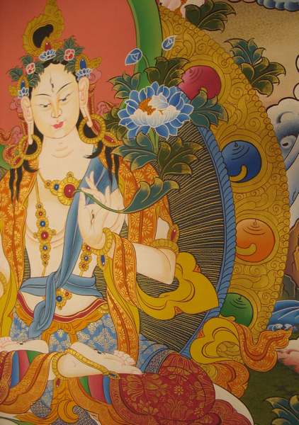 Tibetan Thangka Of White Tara, [24k Real Gold]