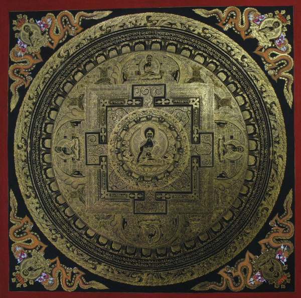 Tibetan Thangka Of Shakyamuni Mandala, [24k Real Gold]