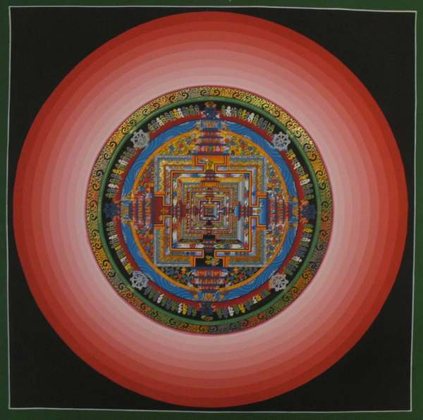 Tibetan Thangka Of Kalachakra Mandala With Halo