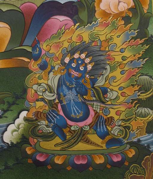 Tibetan Thangka Of Chengrezig, [24k Real Gold], Three Great Bodhisattvas