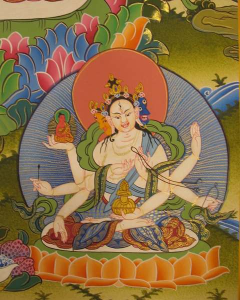 Tibetan Thangka Of White Tara, [24k Real Gold]