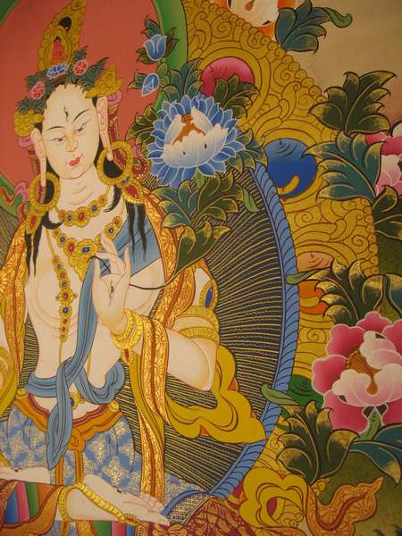 Tibetan Thangka Of White Tara, [24k Real Gold]