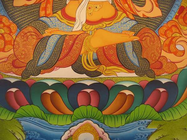 Tibetan Thangka Of Manjushri, [24k Real Gold]