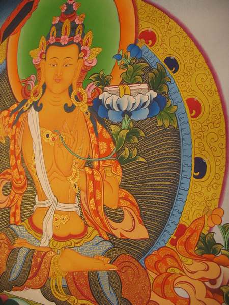 Tibetan Thangka Of Manjushri, [24k Real Gold]