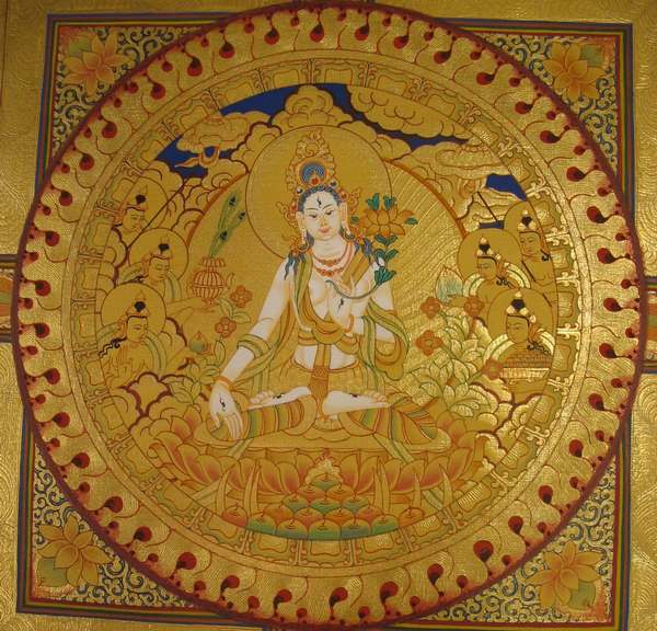 [hq] Tibetan Thangka Of Big [white Tara] Mandala, [24k Real Gold]