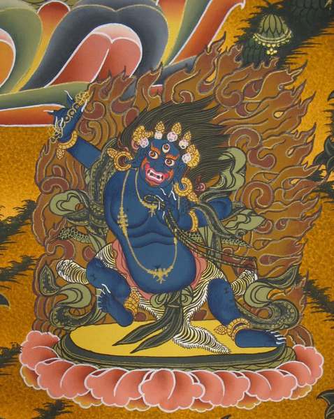 Tibetan Thangka Of Chengrezig, [24k Real Gold], Three Great Bodhisattvas