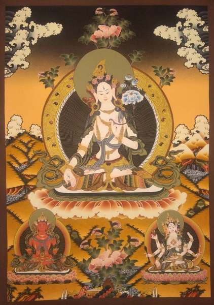 Tibetan Thangka Of White Tara, [24k Real Gold]