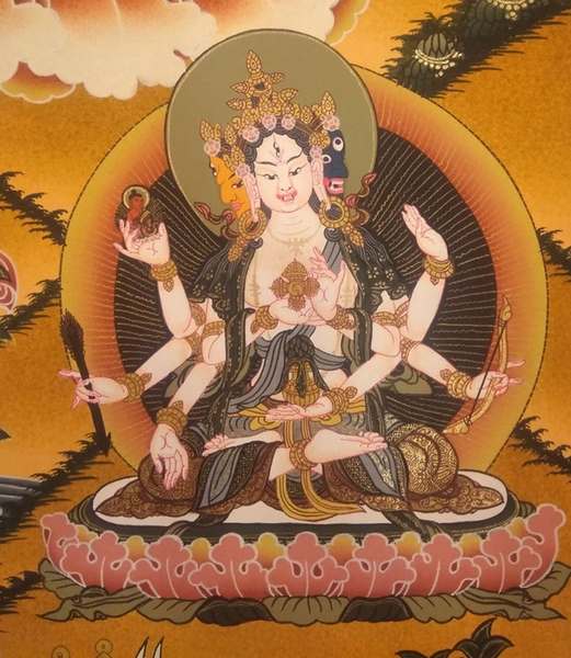 Tibetan Thangka Of White Tara, [24k Real Gold]