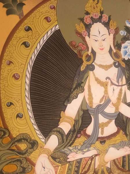 Tibetan Thangka Of White Tara, [24k Real Gold]