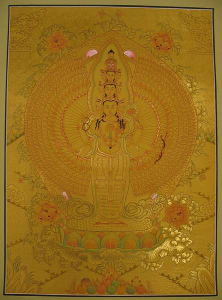 Tibetan Thangka Of Lokeshvara, [24k Real Gold]