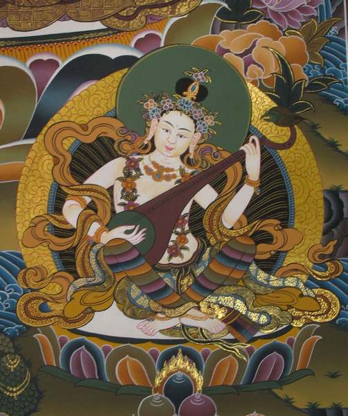 [hq] Tibetan Thangka Of Green Tara, [24k Real Gold]
