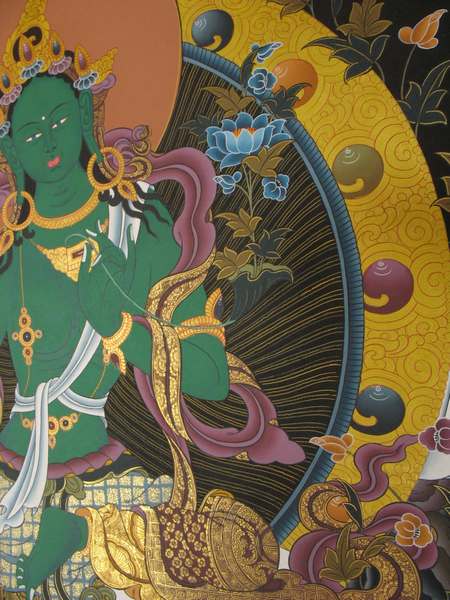 [hq] Tibetan Thangka Of Green Tara, [24k Real Gold]