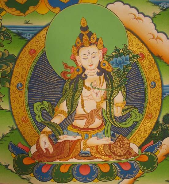 Tibetan Thangka Of White Tara, [24k Real Gold]