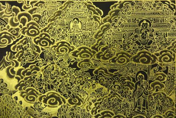 Tibetan Thangka Of Sunaulo Buddha Life Story Horizental, [24k Real Gold]