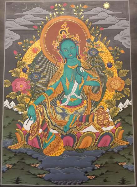 Tibetan Thangka Of Green Tara