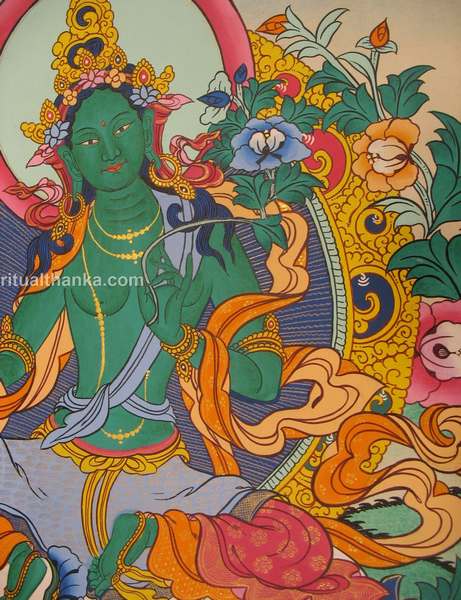 Tibetan Thangka Of Green Tara